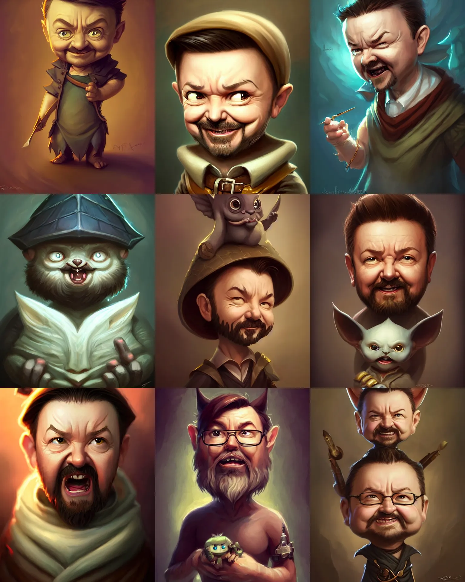 Prompt: cute little anthropomorphic ricky gervais cute and adorable, pretty, beautiful, dnd character art portrait, matte fantasy painting, deviantart artstation, by jason felix by steve argyle by tyler jacobson by peter mohrbacher, cinema