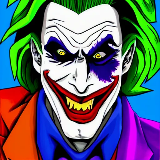 Image similar to portrait of the joker in the style of goku