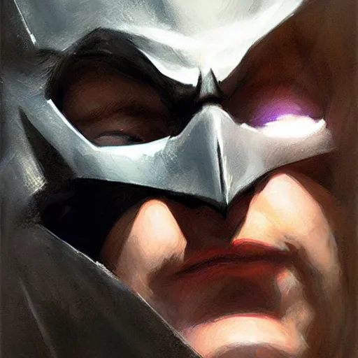 Image similar to close up of batman, cinematographic shot, by daniel f. gerhartz