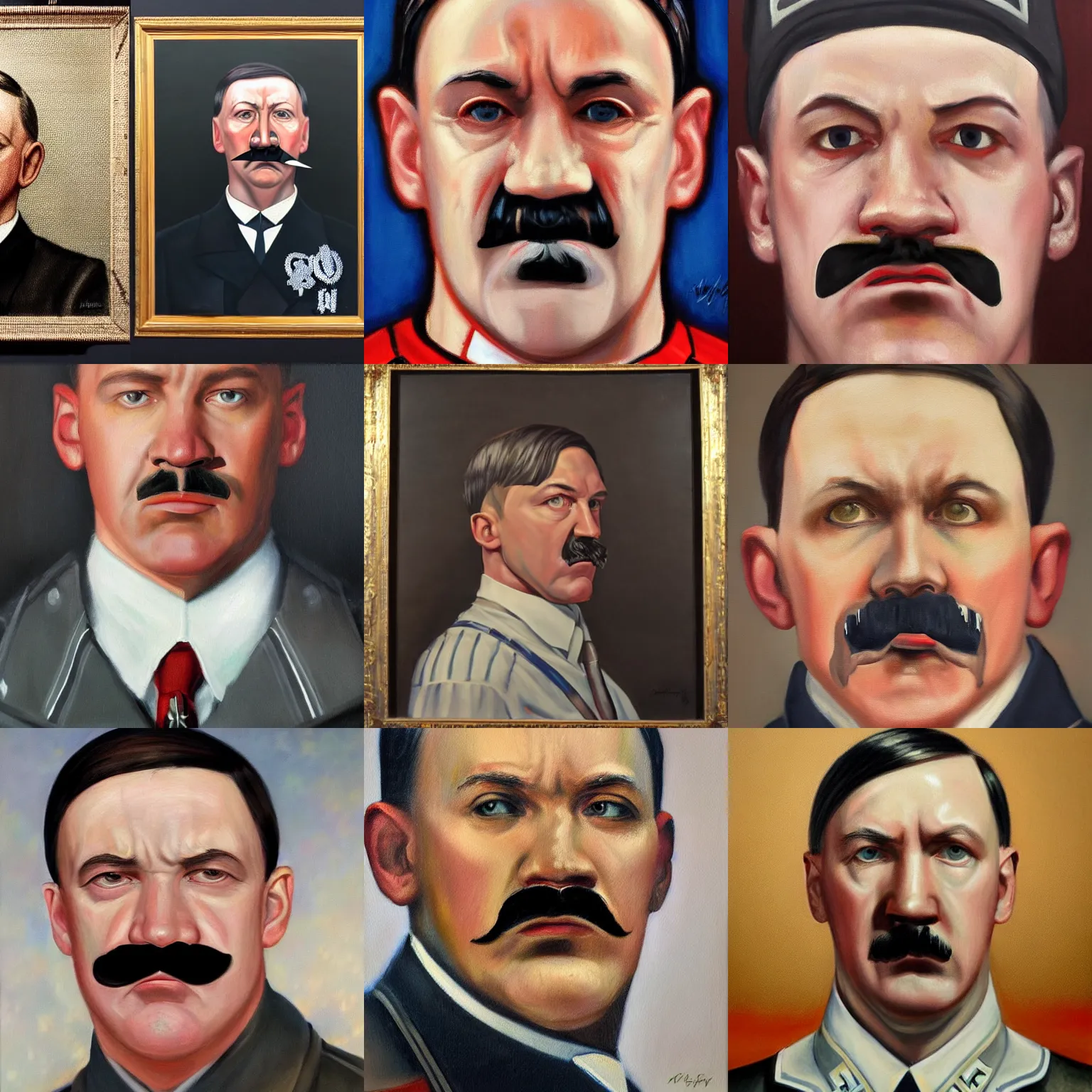 Prompt: facial portrait of kevin durant as adolf hitler, german chancellor, 1 9 3 3, oil on canvas painting by william sidney mount, trending on artstation