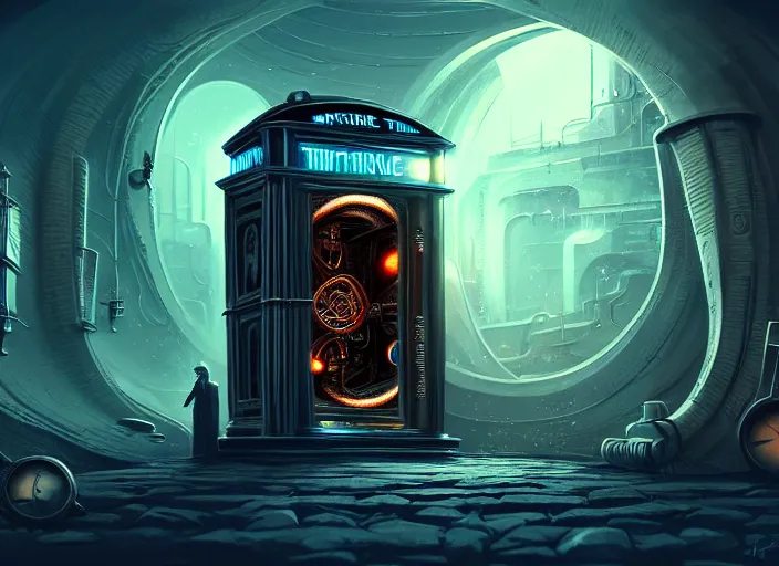 Image similar to time travel machine, future, time travel, illustration, high quality, details, intricate, atmosphere, highly detailed, cinematic, digital painting, deviantart, cinematic, concept art