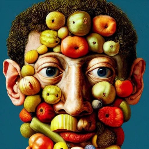 Prompt: marc zuckerberg portrait by giuseppe arcimboldo. the portrait consists of zucchinis of different sizes.