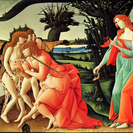 Prompt: The Birth of Funk Music by Botticelli, oil painting in the style of Italian Renaissance