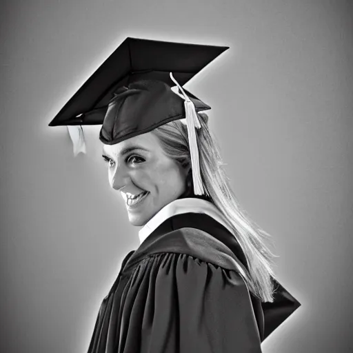 Image similar to college graduate, photorealistic, 8k, award winning, monochrome