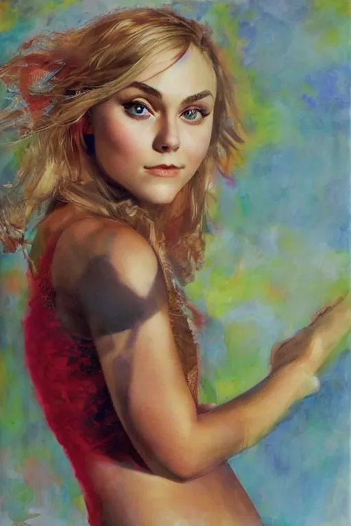 Prompt: Annasophia Robb cute surprised, shocked, eyes closed, bliss, highly detailed, painted by John Singer Sargant, Frank Frazetta