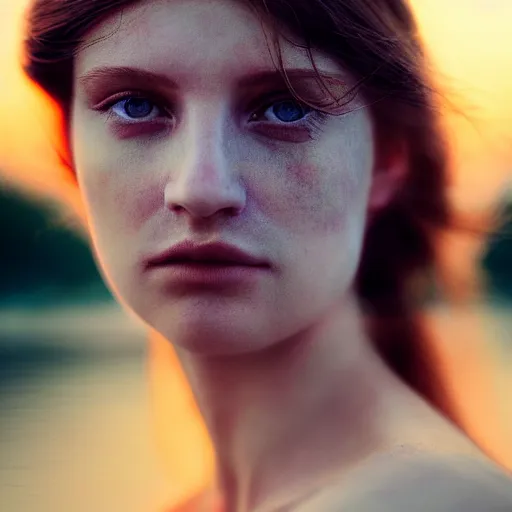Prompt: photographic portrait of a stunningly beautiful english symbolist female in soft dreamy light at sunset, beside the river, soft focus, contemporary fashion shoot, hasselblad nikon, in a denis villeneuve and tim burton movie, by edward robert hughes, annie leibovitz and steve mccurry, david lazar, jimmy nelsson, extremely detailed, breathtaking, hyperrealistic, perfect face