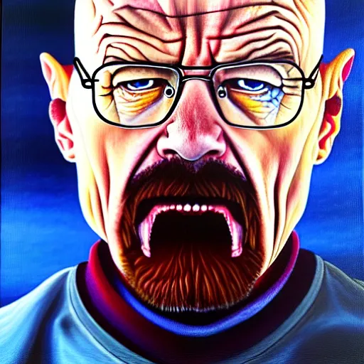 Image similar to Walter White seething with rage, angry, ticked off, mad, oil painting