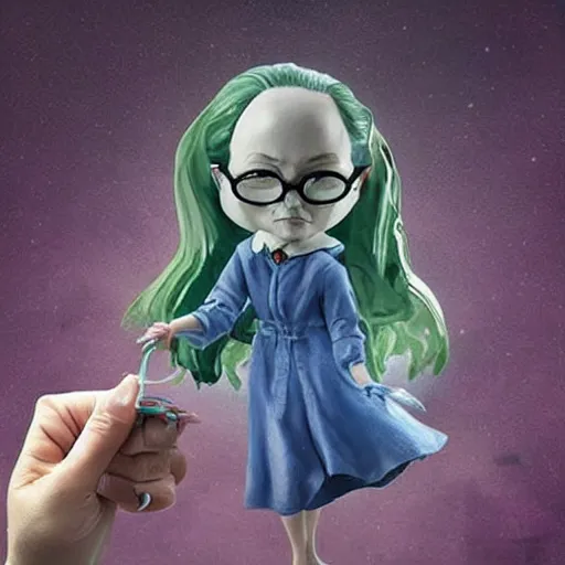 Image similar to A digital art. A rip in spacetime. Did this device in her hand open a portal to another dimension or reality?! Harry Potter, jade sculpture by Dustin Nguyen neat