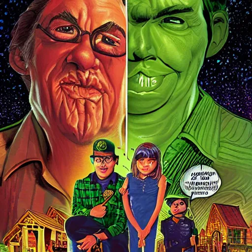 Prompt: goosebumps book cover, tim jacobus art, a mean mailman