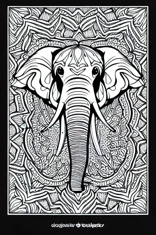 Image similar to elephant ornaments fractal ink drawing line art colouring page vector