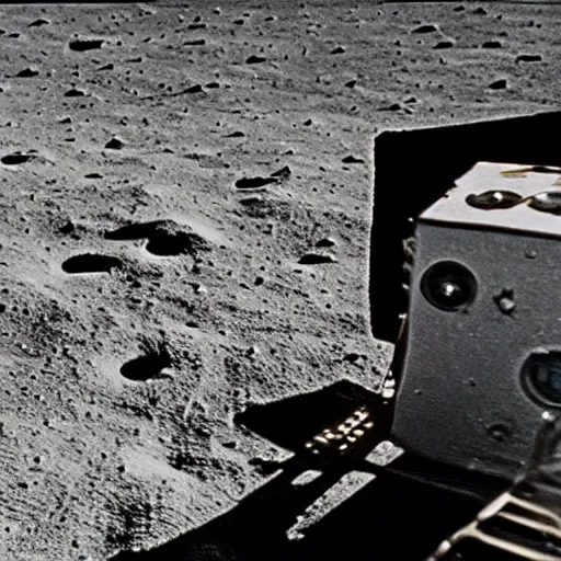 Image similar to A photo of a cat's first landing on the Moon, 1969, Apollo 11 mission, old camera, restored from the archives