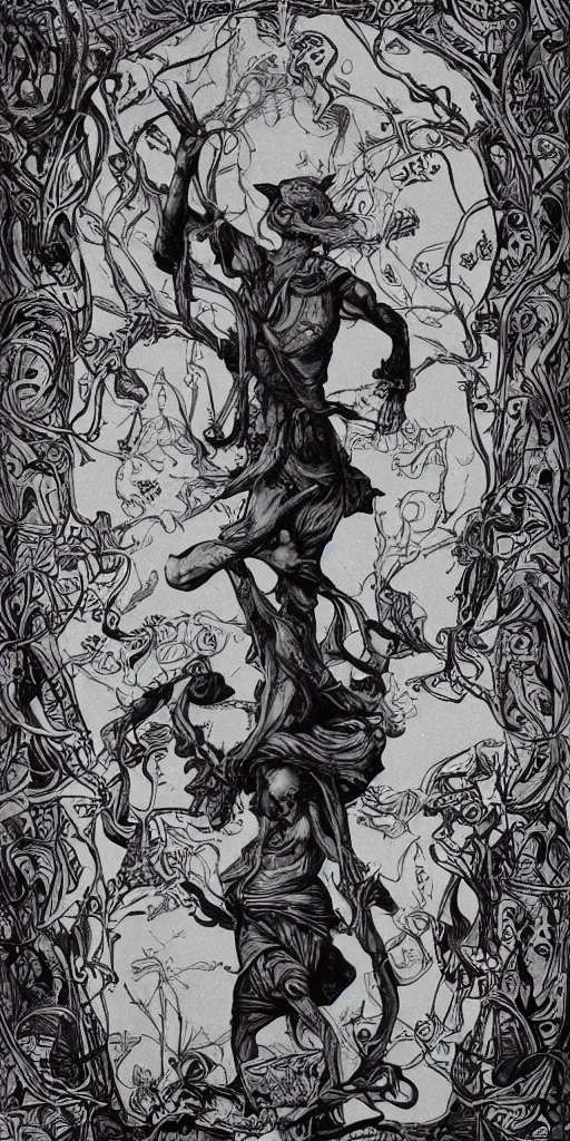 Prompt: the fool tarot, black and white matte painting, James Jean