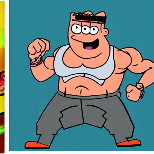 Image similar to a cartoon image of a extremely muscular patrick from spongebob