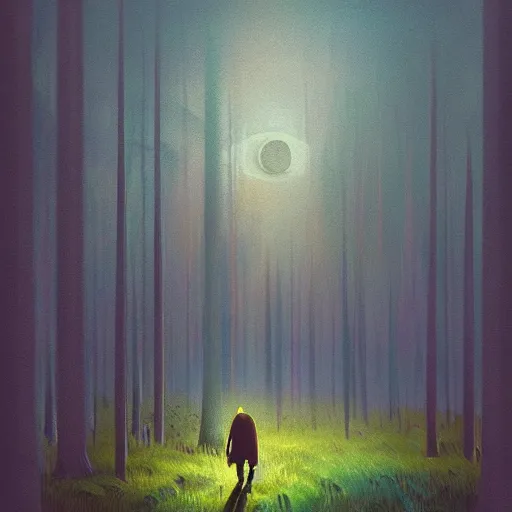 Image similar to bigfoot walking in forest, surreal photography, moon light, dark night, dramatic, impressionist painting, clouds, digital painting, artstation, simon stalenhag