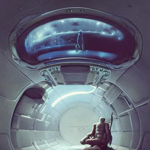 Image similar to detailed character concept art portrait of an astronaut floating in an empty chamber, artstation, award - winning realistic sci - fi concept art by zdzisław beksinski and greg rutkowski, jim burns, a realism masterpiece, james gilleard, bruegel, alphonse mucha, and yoshitaka amano