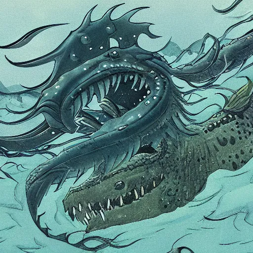 Image similar to sea monster in the art style of Kanō Eitoku, 8k, high details, art