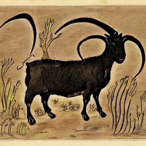 Prompt: a masterpiece illustration of a hellish goat