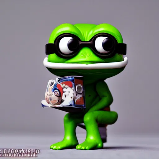 Image similar to rare pepe Funko Pop, expensive high end professional pepe photography