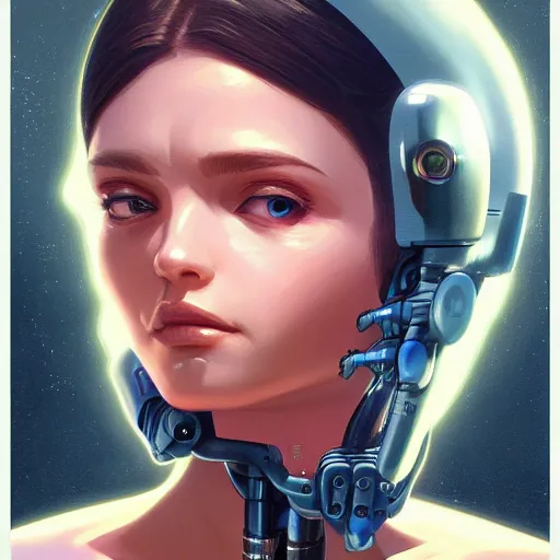 Image similar to A potrait of a cyborg alien with big and cute eyes, fine-face, realistic shaded perfect face, fine details. Night setting. Realistic shaded lighting poster by Ilya Kuvshinov katsuhiro, magali villeneuve, artgerm, Jeremy Lipkin and Michael Garmash, Rob Rey and Kentarõ Miura style, trending on art station