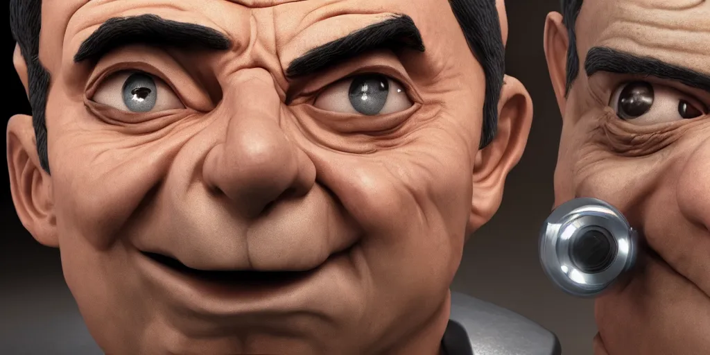 Image similar to Cyborg mr bean, 8k, high-octane, cinematic