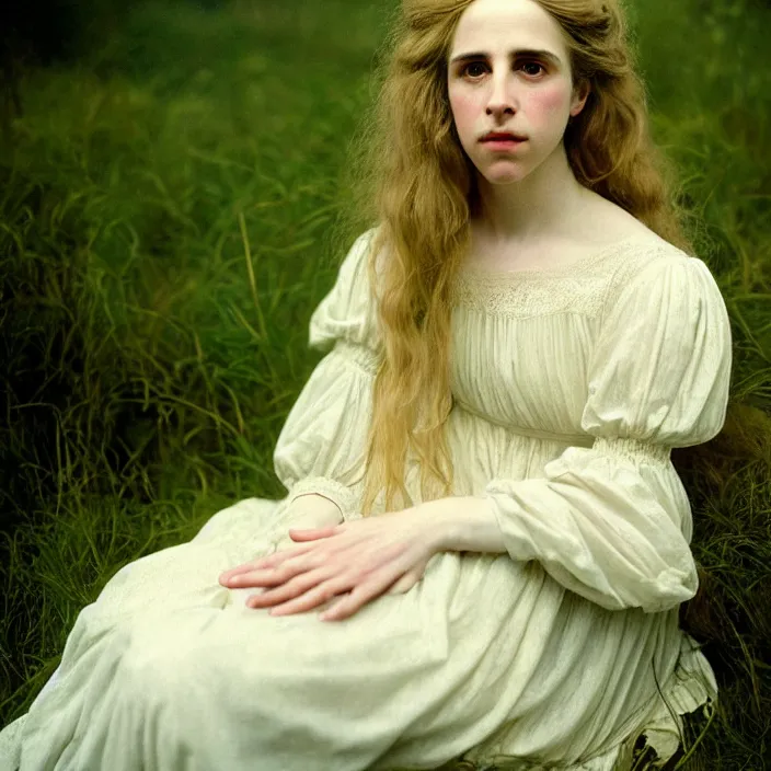 Prompt: Kodak Portra 400, 8K, soft lighting, volumetric lighting, highly detailed, brit marling style 3/4 ,portrait photo of a beautiful woman how pre-Raphaelites painter, inspired by Ophelia Millais , a beautiful lace dress and hair are intricate with highly detailed realistic beautiful flowers , Realistic, Refined, Highly Detailed, natural outdoor soft pastel lighting colors scheme,faded colors, outdoor fine art photography, Hyper realistic, photo realistic