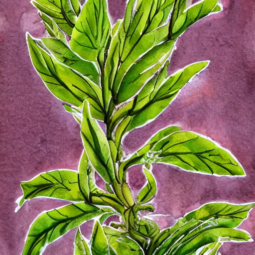 Prompt: scientific illustration of an alien plant brought back from venus showing tuber, leaves, and flowering stalk. 8k resolution ultra-detailed. watercolor painting