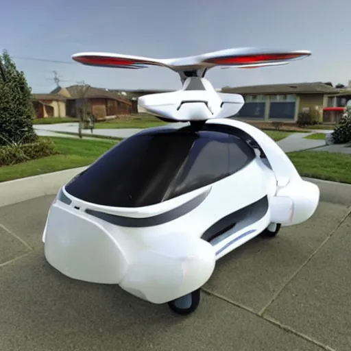 Image similar to personal flying car, suburbia, 2 1 0 0