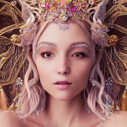 Image similar to portrait of fairy princess, glowing, ornate and intricate jewelry, jaw dropping beauty, glowing background lighting, white accent lighting, hyper detailed, fairy tale, 4 k octane render