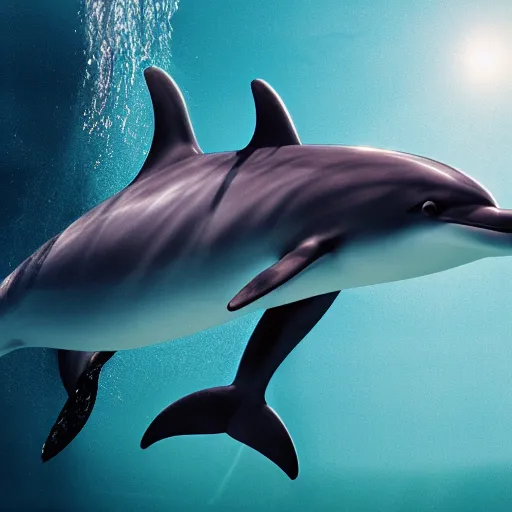 Image similar to friendly dolphin wearing a crown in a dappled sunlit ocean, hyper detailed, photorealistic, octane render, 8k, nature photography