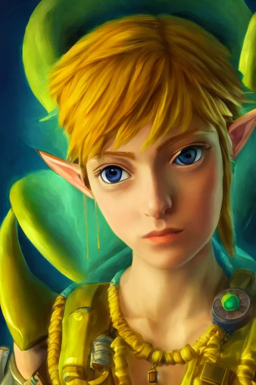 Prompt: Navi from Zelda, oil on canvas, intricate, portrait, 8k highly professionally detailed, HDR, CGsociety