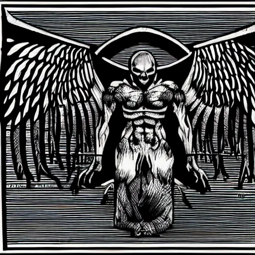 Image similar to half demon half angel divided vertically down the center