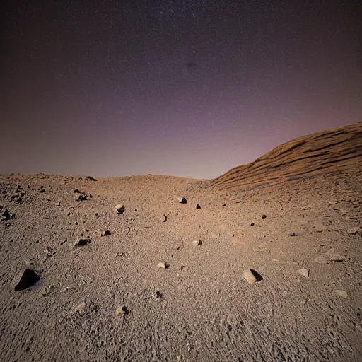 Prompt: shiny gold powder dusted rocky landscape, ( mars curiosity image gallery ), studio lighting, starry sky, 4 k