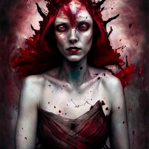 Prompt: scarlet witch by brooke shaden and alberto seveso and eve ventrue and john salminen and tim okamura, trending on artstation hq, deviantart, pinterest, 4 k uhd image