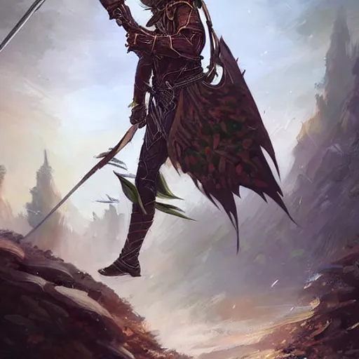 Image similar to a male elven archer wearing armor made of leaves, epic fantasy digital art style, fantasy artwork, by Greg Rutkowski, fantasy hearthstone card art style