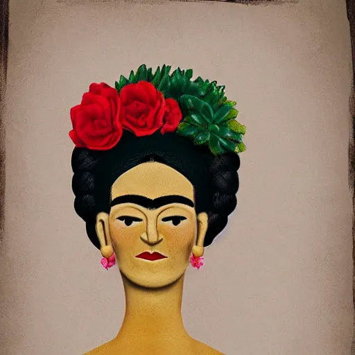 Image similar to a woman figure in the style of frida kahlo