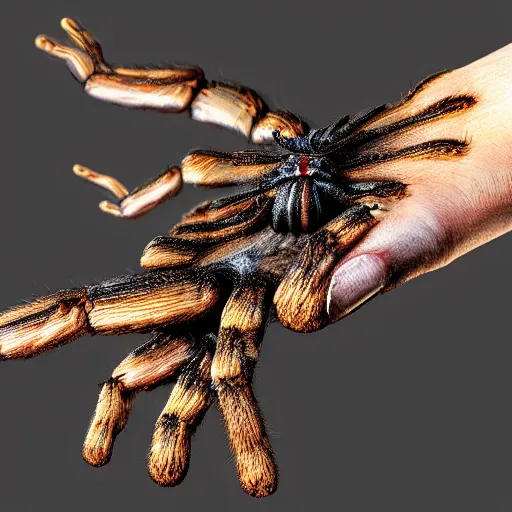 Prompt: spiders melting into hand, photo realistic, trending on artstation