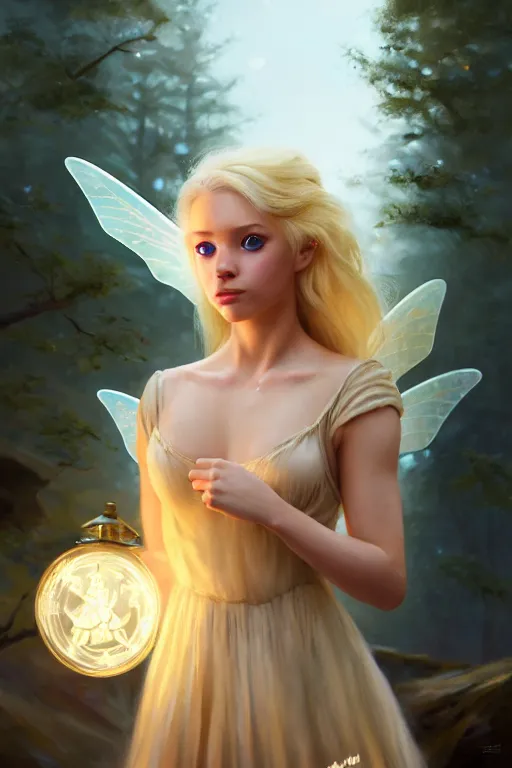 Image similar to cinematic shot of an epic portrait of a cute blonde fairy dressed in military clothes, stylised military clothes, shiny skin, beautiful eyes, beautiful, small details, night setting, realistic poster with volumetric light from craig mallism, artgerm, jeremy lipkin and michael garmash, unreal engine, radiant light, digital art, trends at art station, a masterpiece