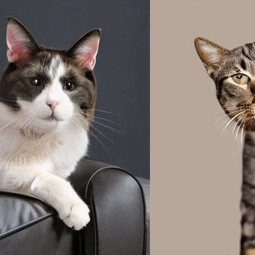 Prompt: photo of a cat-headed dog sitting next to a dog-headed cat