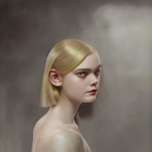 Image similar to a professional painting of Elle Fanning, clothed in ethereal armor, porcelain white skin, long blonde hair, beautiful bone structure, symmetrical facial features, intricate, elegant, digital painting, concept art, smooth, sharp focus, illustration, from Fallout 3, by Edward Hopper and Norman Rockwell and Michael Sowa and Paul Rubens