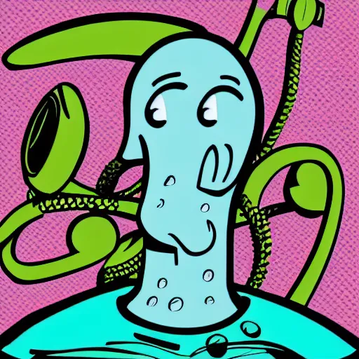 Prompt: handsome squidward, male, detailed pop art