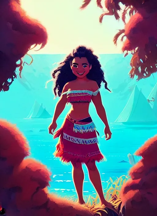 Image similar to dream highly detailed portrait of disney's princess moana, magnificent, photographic realistic background, by atey ghailan, by greg rutkowski, by greg tocchini, by james gilleard, by joe fenton, by kaethe butcher, trending on instagram, award winning details