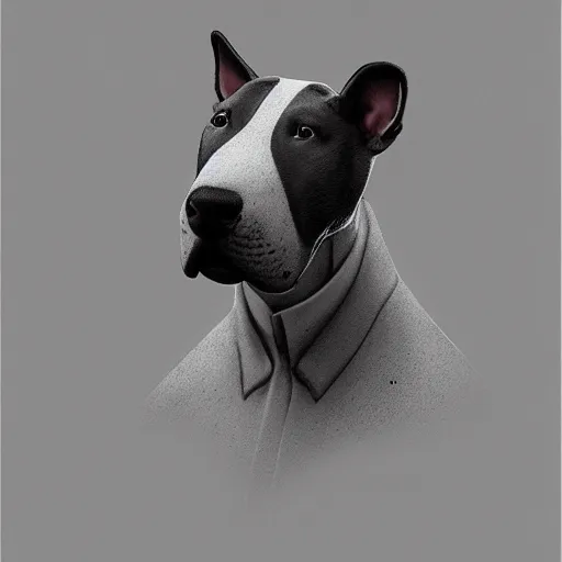 Image similar to Bull Terrier, very detailed, artstation, digital art, complex, award winning, masterpiece