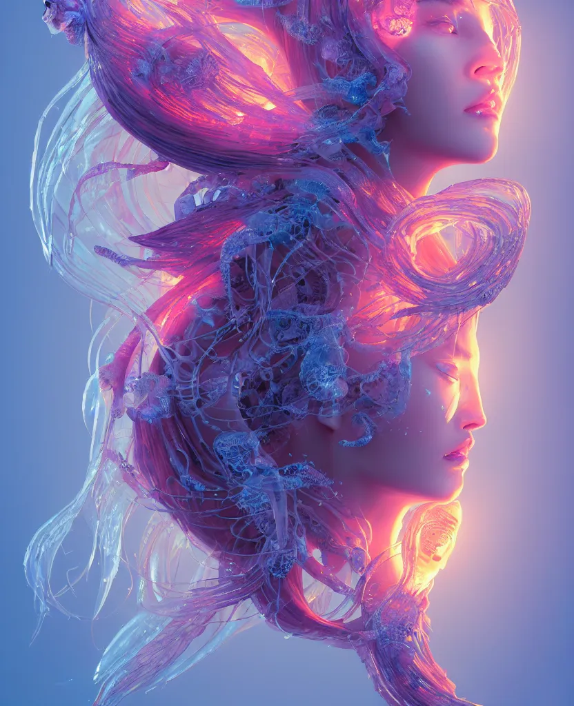 Image similar to goddess close-up portrait. jellyfish phoenix head, nautilus, orchid, skull, betta fish, bioluminiscent creatures, intricate artwork by Tooth Wu and wlop and beeple. octane render, trending on artstation, greg rutkowski very coherent symmetrical artwork. cinematic, hyper realism, high detail, octane render, 8k