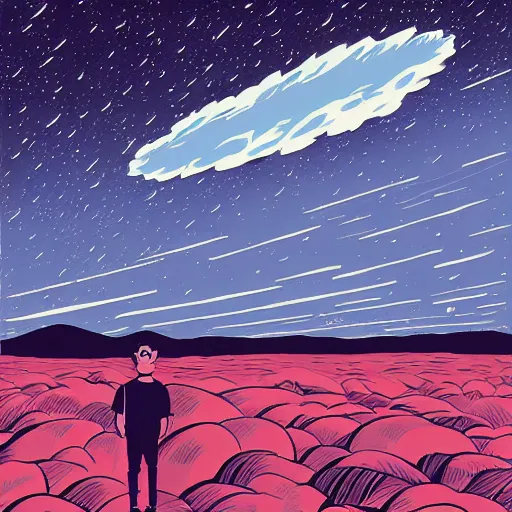 Image similar to ilya kuvshinov, mcbess, rutkowski, illustration of an amazing meteor shower