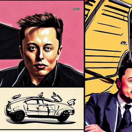 Prompt: concept art of elon musk, vintage and retro