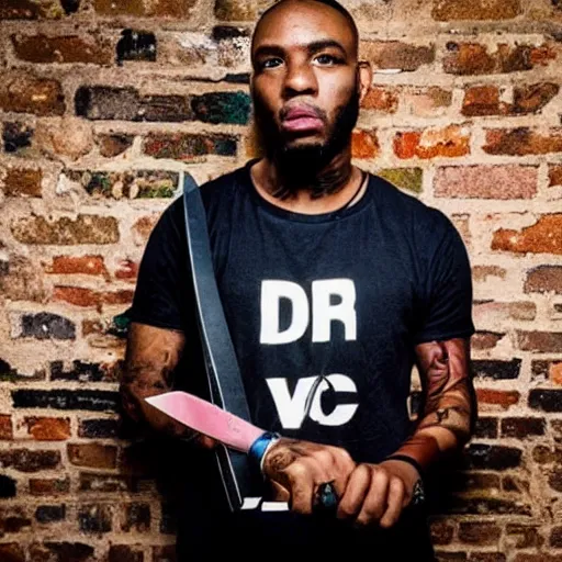 Image similar to photo of a dnb mc holding a knife