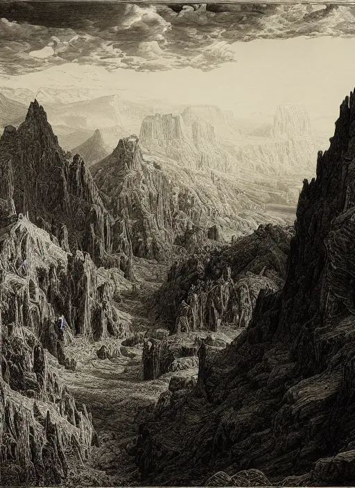 Prompt: the valley of the gods, gustave dore