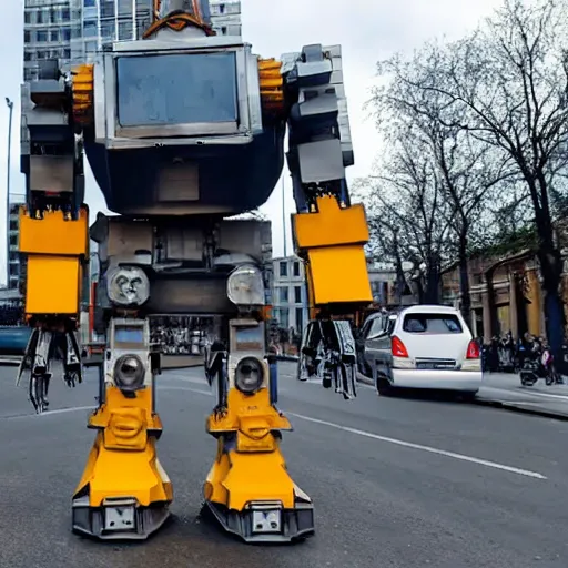 Image similar to a giant robot in the middle of the street