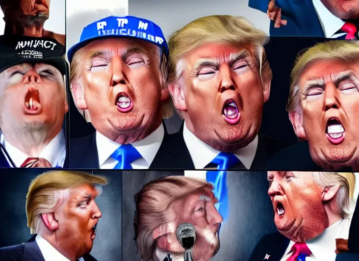 Image similar to donald trump maga gang initiation, detailed facial expressions, surrealist