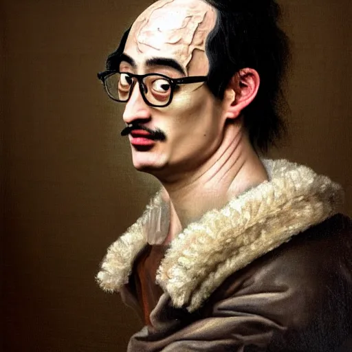 Image similar to A 17th century Baroque Painting of Filthy Frank, grainy, realistic, hyperrealistic, very realistic, very very realistic, highly detailed, very detailed, extremely detailed, detailed, digital art, trending on artstation, detailed face, very detailed face, very detailed face, realism, HD Quality, 8k resolution, intricate details, body and head in frame, painting, oil painting, trending on deviantart, Baroque Painting